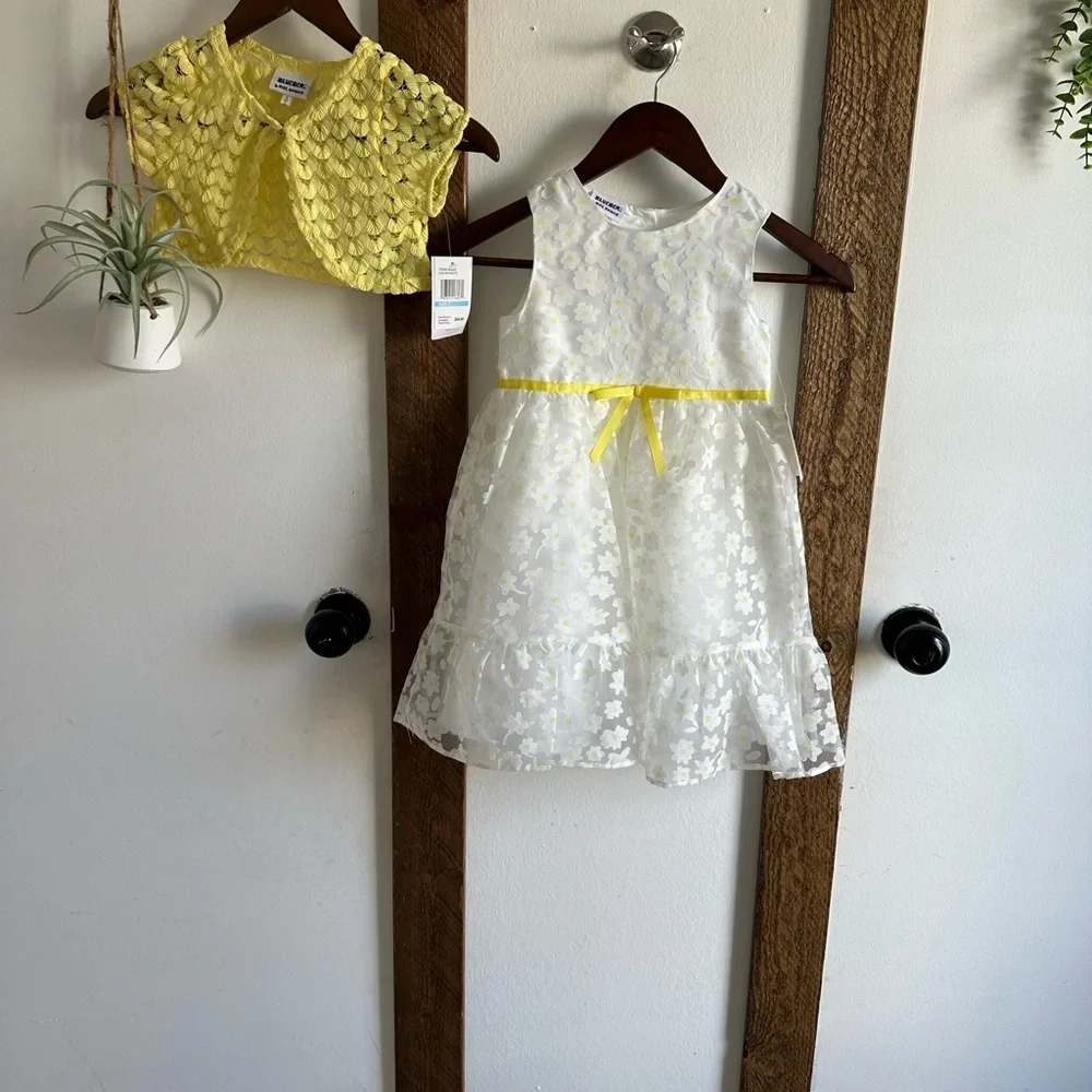 New Blueberi Boulevard White Daisy Ruffled Sundress + Short Sleeve Cover Up